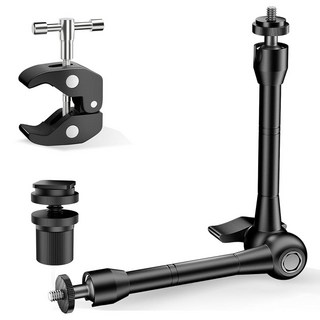 슈퍼 클램프 키트가 장착된 매직 암 1/4인치 및 3/8인치 스레드가 9 8인치 조정 가능 암 카메라 마운트 모니터 플래시 LED 라이트 마이크 케이지 액션 캠을 위한 360