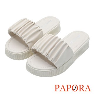 PAPORA雲朵厚底一版拖鞋 褶皺一版懶人拖鞋, 米白36