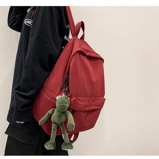 全店折扣 暗黑系書包女韓版高中學生揹包潮牌校園ins風百搭大容量雙肩包男, 酒紅+防盜後兜+青蛙吊墜