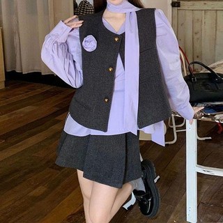 法式紫色長袖襯衫女，2026年春季新款，獨特別緻繫帶襯衣