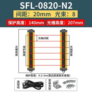 FSZM SFL-0440-N2 安全光柵 120mm 保護高度 194mm 光柵高度 40mm 間距, 1個, L-0820-N2（保護高度140mm）