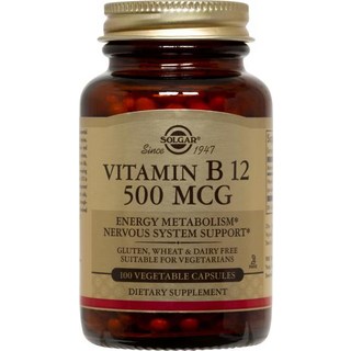SOLGAR 無糖無麩質維他命B12素食膠囊 500mcg, 100顆, 1罐