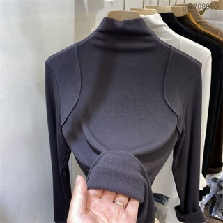 708090 여성 겨울 스웨이드 반하이넥 기모 스판 긴팔티