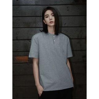 【冰皮涼感速幹】亨利領T恤 男式T恤 美式T恤 高街T恤 半袖T恤 正肩版型 花灰色 夏季透氣 運動休閒