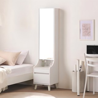 [완제품/초특가] 바로방가구 데이지 미니 좌식 입식 원룸 거실 슬림 틈새 수납 전신거울 화장대, 화이트