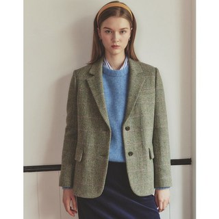 헤지스레이디스 24FW 가격인하울100% 라이트카키 해리스트위드 베이직 싱글 자켓 HSJA4D902K2 212463