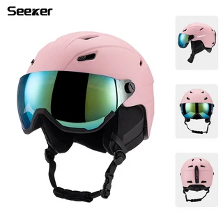 SEEKER 스노우 고글 일체형 스키 헬멧 성인 남녀 야외 익스트림 스포츠 방풍 보온 장비, 02 S  51-54CM, 03 Light pink