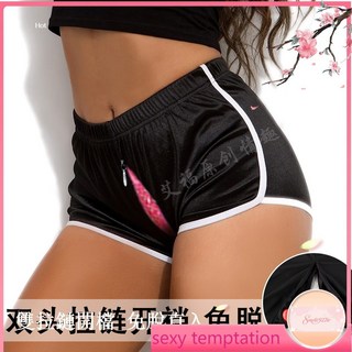運動健身超短褲女拉鍊開襠褲-免脫戶外方便情趣打野外穿檔瑜伽泳褲