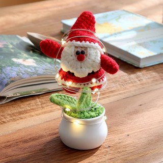 이지유 (전구+선물 포장) 뜨개 크리스마스 트리 수제 손뜨개 미니트리 장식 소품, 산타