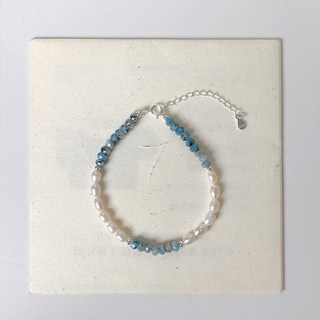 925純銀海藍寶藍點石珍珠手鍊 - 天然珍珠水晶手鍊 (2款)