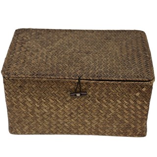 쏠리또 천연라탄 사각바구니 소형 중형 대형 덮개 정리함, 짙은갈색, 1개