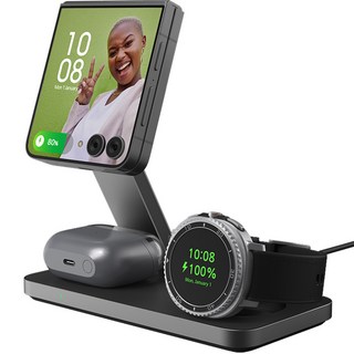 파우트 3in1 맥세이프 무선충전기 갤럭시워치8 갤럭시 폴드 z플립 호환 HANDS7(S), 1개, 블랙