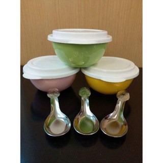 啵比小舖台灣製幼兒園三色碗附湯匙三入組-304不鏽鋼兒童碗點心碗, 整組（搭白蓋）, 1個