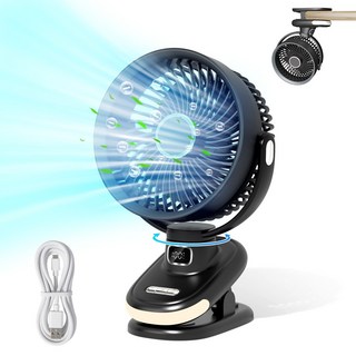 한정특가 ebeiya 무선 미니 회전형 선풍기 침대 무드등 탁상용 클립형 스탠드 벽걸이 저소음 집게형 써큘레이터 유모차 독서실 선풍기 2025, 블랙