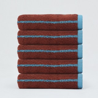 MYNVO 호텔수건 150g 40수 코마사 콤팩트 시크라인 선염 스트라이프 데일리 세면타월, 5개, 브라운+블루