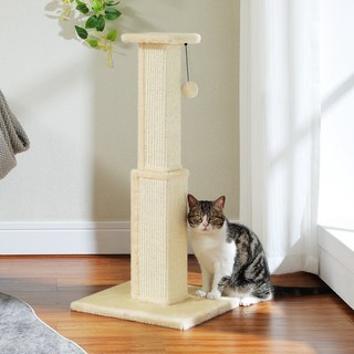 PAWZ Road 기둥형 다색 고양이 수직 스크래쳐 폼폼볼 장난감, 1개, 베이지