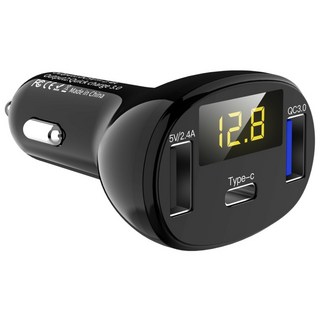 智能車充 QC3.0快充 雙USB充電 電瓶電壓顯示 點煙孔車充, C02