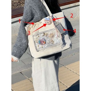 艾米兔女包今年新款潮流百搭大容量單肩痛包日系可愛風日常雙肩包, 晴雪白送絲帶+彩繩+小貓頭