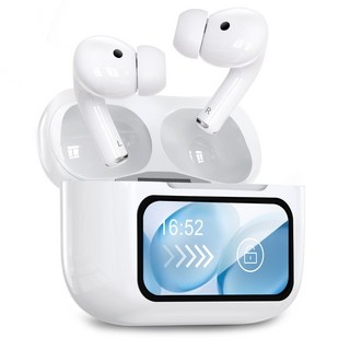 OMIIYA 터치스크린 디스플레이 무선 블루투스 이어폰 커널형 ANC 노이즈캔슬링 고음질, 화이트, T14