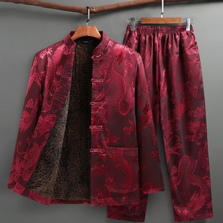 唐裝男中老年冬裝外套 爸爸保暖棉衣套裝 老人棉襖生日過壽爺爺衣服 (臺灣出貨)