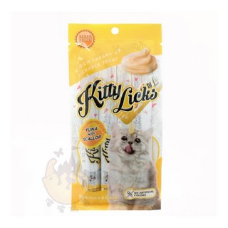 Kitty Licks 甜甜貓肉泥 單包 - 貓咪美味零食 無人工色素, 15g, 4個, 鮪魚+扇貝
