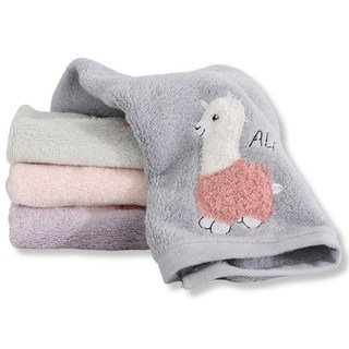 星紅織品 可愛羊駝純棉方巾 4入組 34x34公分 柔軟舒適 不掉毛, 紫色/灰色/綠色/粉色各1, 1組