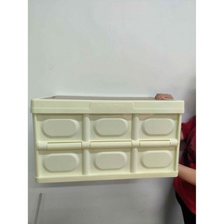 야외 적층형 수납 박스 캠핑 정리함 자동차 트렁크 나무 커버 접이식 플라스틱 가정 정리, 대형 55L - [손잡이 없음 + 나무 뚜껑] 청록색, 1개