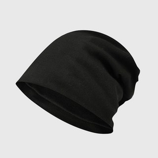 韓版棉質三用頭巾帽 保暖包頭堆堆帽 坐月子產婦頭巾 防風護髮圍脖圍巾多功能毛帽, 黑色, 1個