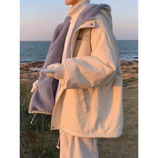 羊羔絨加厚連帽外套 男冬季加絨保暖休閒百搭棉衣