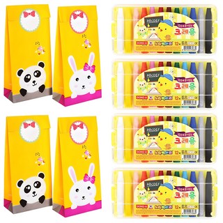 동아 어린이집 생일선물 노랑병아리 손에 묻지 않는 크레용 4p + 포장패키지 4p, 12색, 4세트