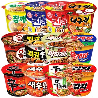 컵라면 큰컵 12종 (신라면+육개장+김치+무파마+새우탕+오징어짬뽕+튀김우동+짜파게티+너구리+진라면매운맛+진라면순한맛+참깨라면), 1박스