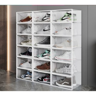 《小日子家居館》透明鞋盒收納盒 防塵透明籃球鞋高筒鞋盒 門店展示翻蓋鞋櫃, 黑色花紋(特厚品質款),33.5*24.5*17.5cm, 1個