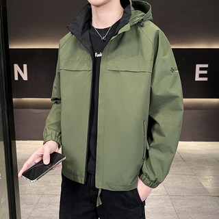 復古連帽夾克男 春季寬鬆休閒加棉沖鋒外套