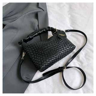 編織紋百搭包包女2026新款高級質感手提包小衆單肩包通勤斜挎包潮, 黑色