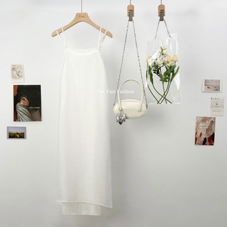 Fee透明系兩件式長洋裝 暈染吊帶洋裝 連身裙 長裙 日系細肩帶洋裝 韓系夏天, 現貨-白色(微透)F