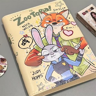 動物方城市主題資料簿 茱蒂與尼克設計文件收納整理 可愛辦公室用品, 1個, 動物方程式卡冊a5pu皮質+40張內頁（可張320張卡片）+2檔板