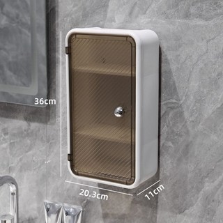 浴室收納櫃 免打孔壁掛置物架 小壁櫃 洗漱收納 家用壁式置物架 衛生間壁掛墻上厠所洗漱臺小壁櫃, 白+透明黑, 1個