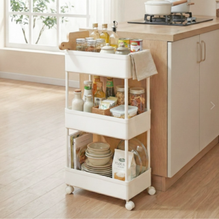 벨라까사 모던한 이동식 수납 선반 트롤리 3단, 화이트