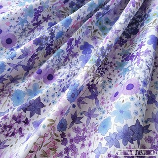 布研工坊 藍紫色調花草集 薄棉純棉手作拼布布料 印花DIY棉布碎花花卉草葉, 1個