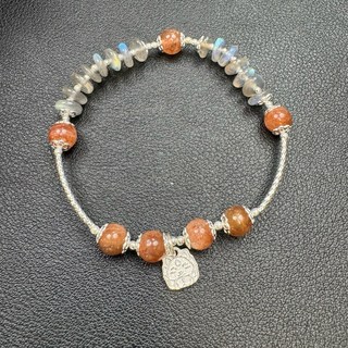 設計款手鍊鏈 7mm拉長石 太陽石純銀獨家設計款