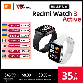 글로벌 버전 샤오미 레드미 워치 3 액티브 183 인치 디스플레이 5ATM 방수 블루투스 전화 통화 100 스포츠 모드 신제품, 8.GL Black 24h ship