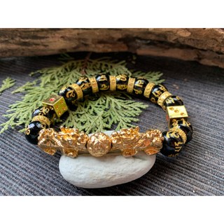 畫意坊 招財貔貅手鍊 黑琉璃六字真言 雙貔貅 12mm 11珠 現貨, 1個