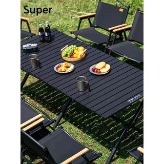 德國戶外桌椅折疊可攜式露營用品套裝一體式碳鋼合金蛋卷桌四椅, 【2.5粗管】木紋碳鋼合金150特大桌(贈手提包)