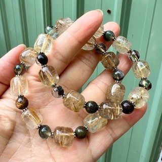 亮晶晶 鈦晶 X綠幽靈純銀手鍊 招財組合 事業財富 男女款手鍊 附禮盒