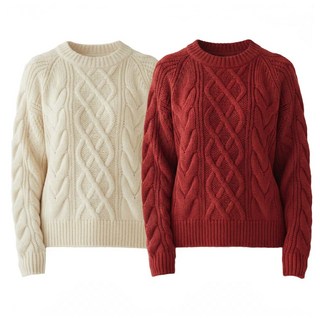 리벨르 여성 라운드 니트티 꽈배기 스웨터 티셔츠 2종 세트