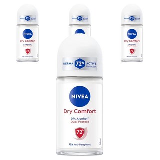 니베아 여성용 드라이 컴포트 48 잼 롤 온 데오드란트, 4개, 50ml