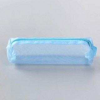 手提雙層透明網紗筆袋大容量雙拉鍊考試鉛筆袋雙層網格收納文具袋, 1個, 藍色【簡約款】