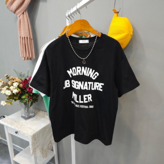 여성용 밀르 레터링 라운드넥 면100% 기본핏 반팔티