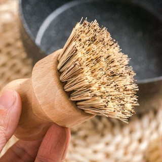 나무 손잡이 천연 솔 주방 브러시 찌든때 냄비 팬 세척용 청소솔 주방 도구, 1개