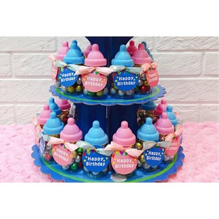 可愛奶瓶點心組 派對糖果 婚禮小物, 1個, 粉色(生日吊牌),迷你棉花糖